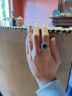 Bague Saphir Double Entourage Diamants Or Blanc - Castafiore