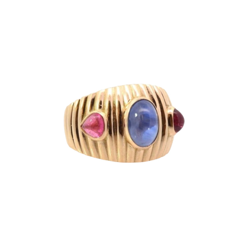 Bague saphir et tourmalines cabochon en or - Castafiore