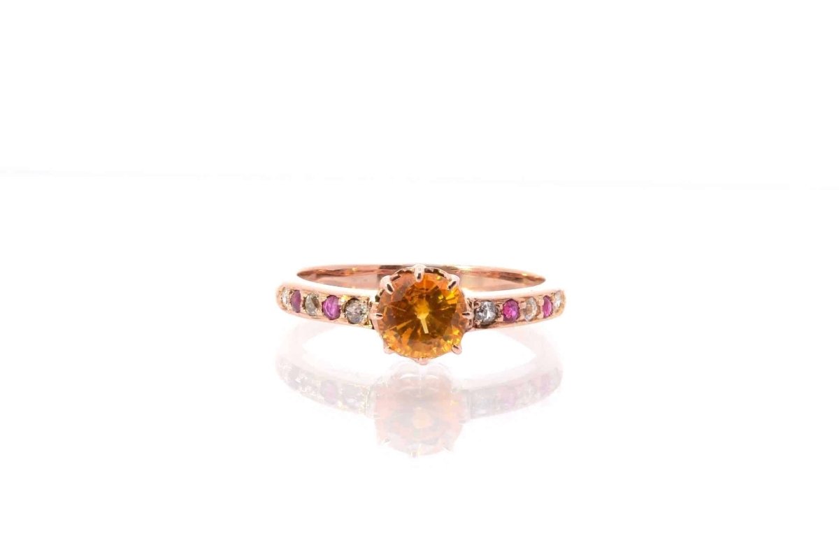 Bague saphir jaune, diamants et saphirs roses - Castafiore
