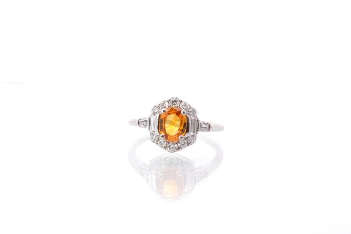 Bague saphir jaune et diamants en or blanc - Castafiore