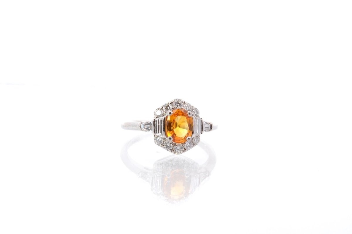 Bague saphir jaune et diamants en or blanc - Castafiore