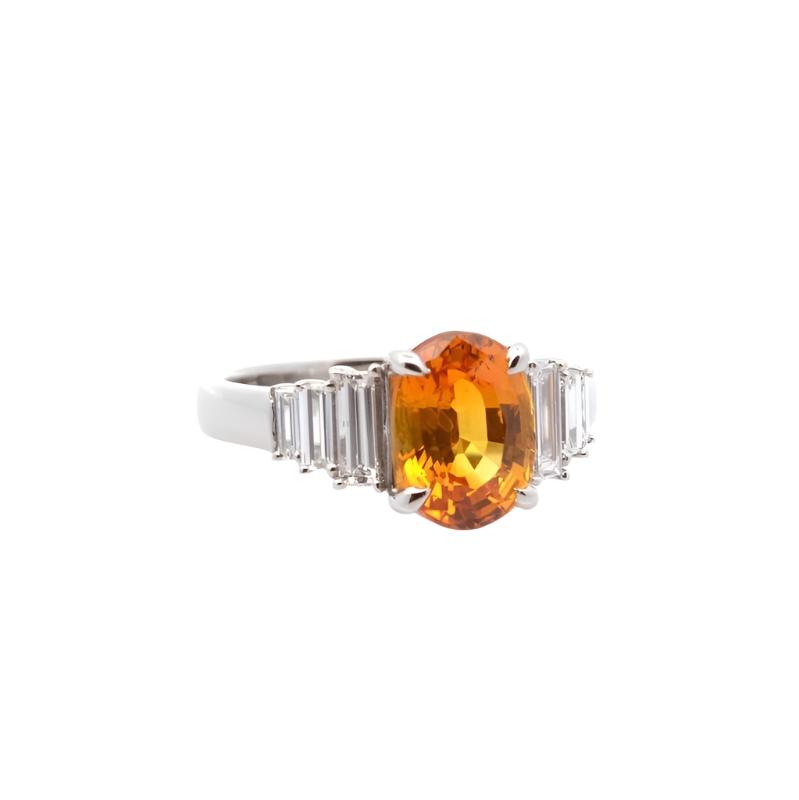 Bague saphir jaune et diamants en platine - Castafiore