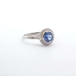 Bague saphir rond et diamants - Castafiore