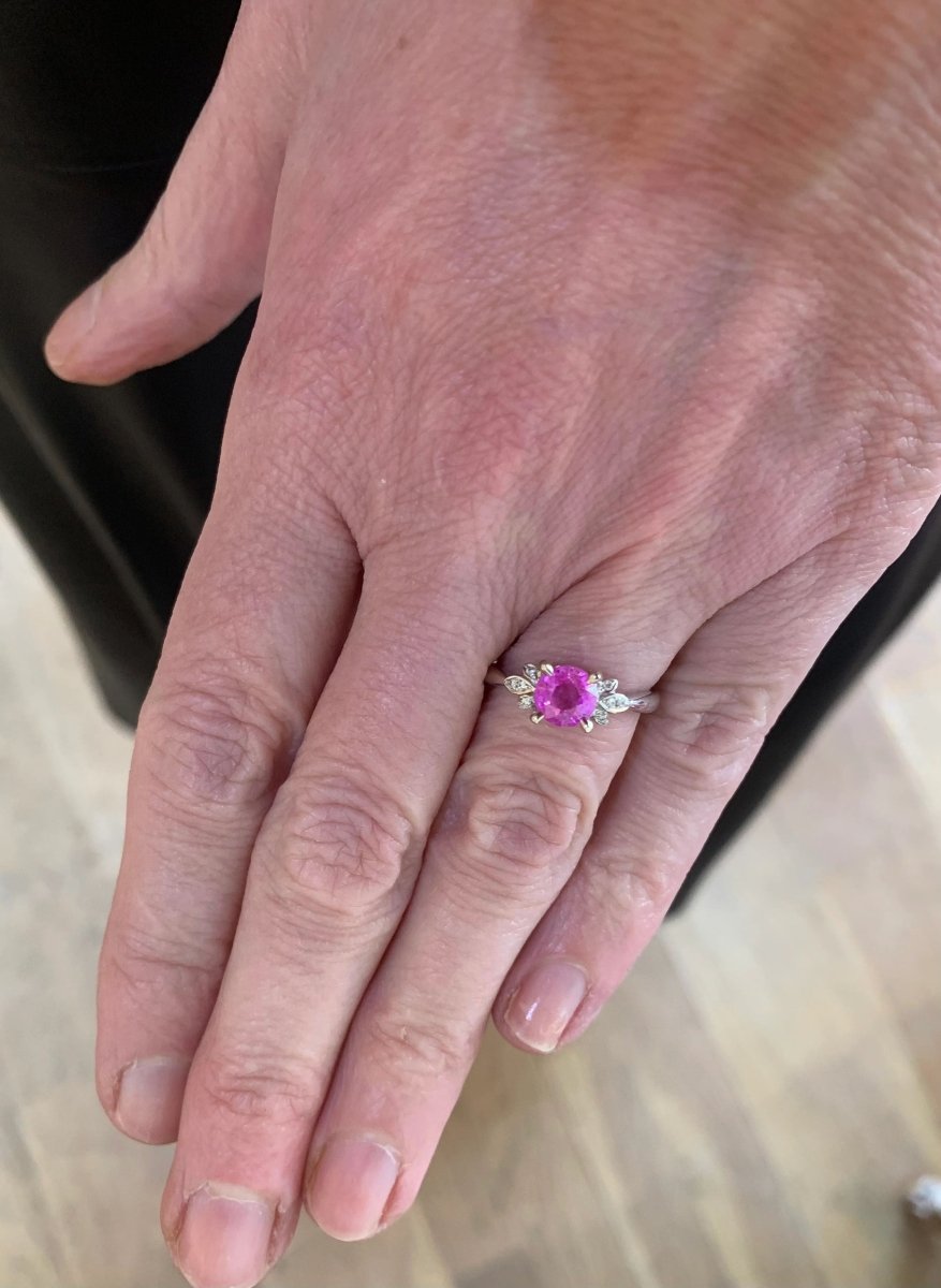 Bague Saphir Rose 1.20 Carats Diamants Or Gris 18 Carats - Castafiore