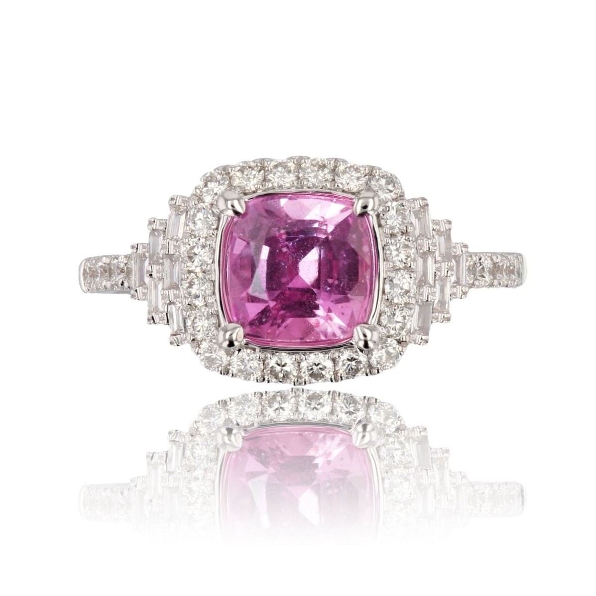 Bague saphir rose coussin et diamants - Castafiore
