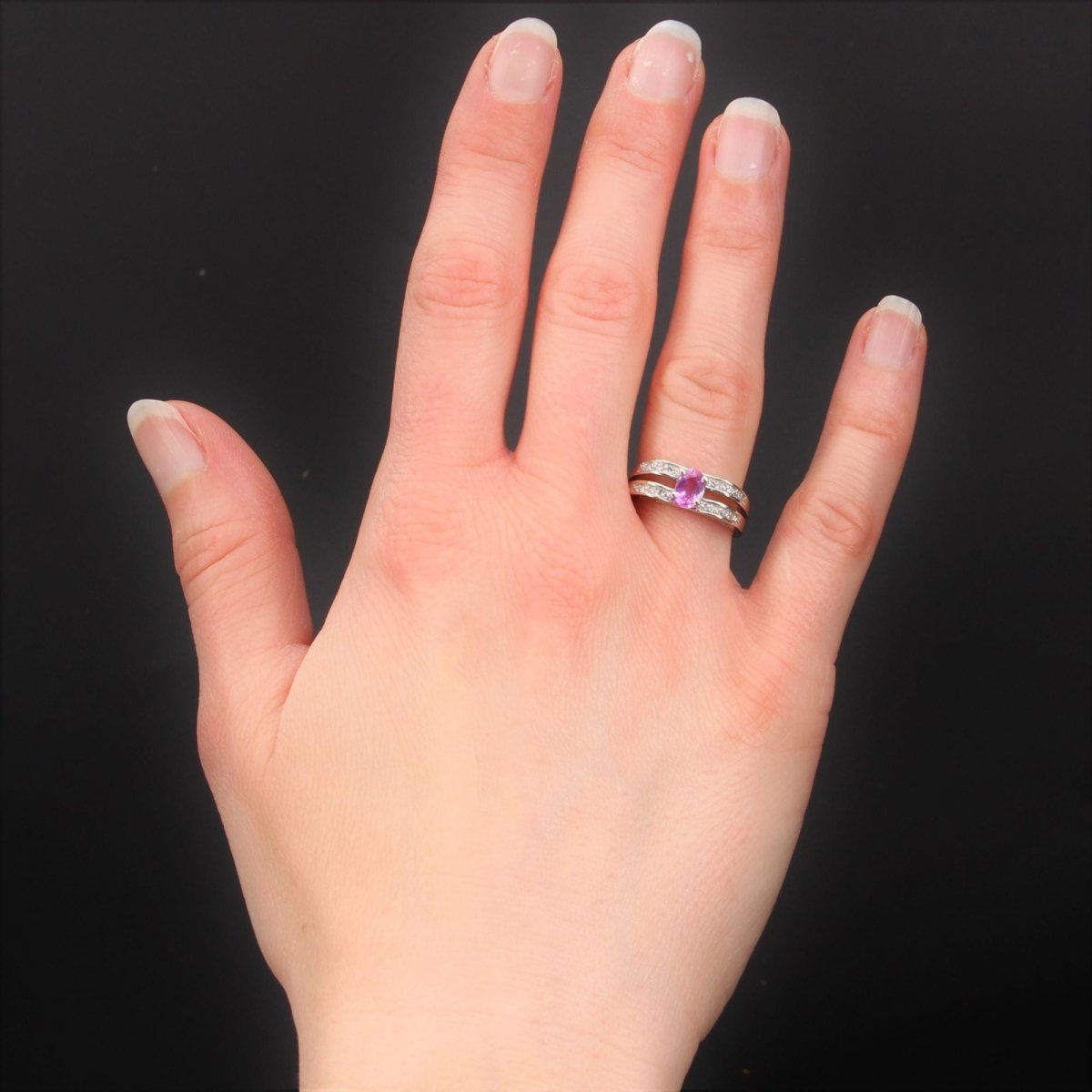 Bague saphir rose diamants or blanc - Castafiore