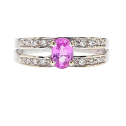 Bague saphir rose diamants or blanc - Castafiore