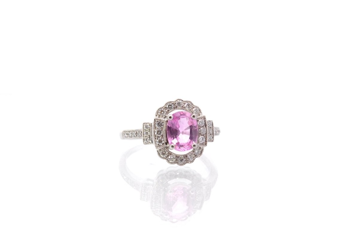 Bague saphir rose et diamants en or 18k - Castafiore