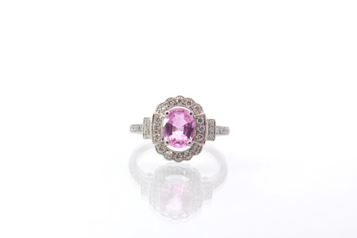 Bague saphir rose et diamants en or 18k - Castafiore