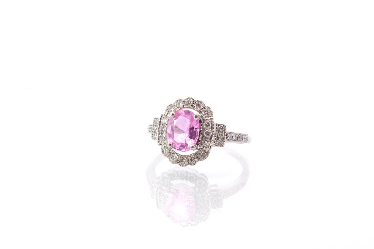 Bague saphir rose et diamants en or 18k - Castafiore