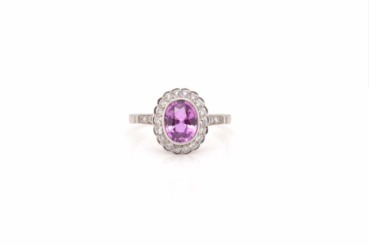 Bague saphir rose et diamants en platine - Castafiore