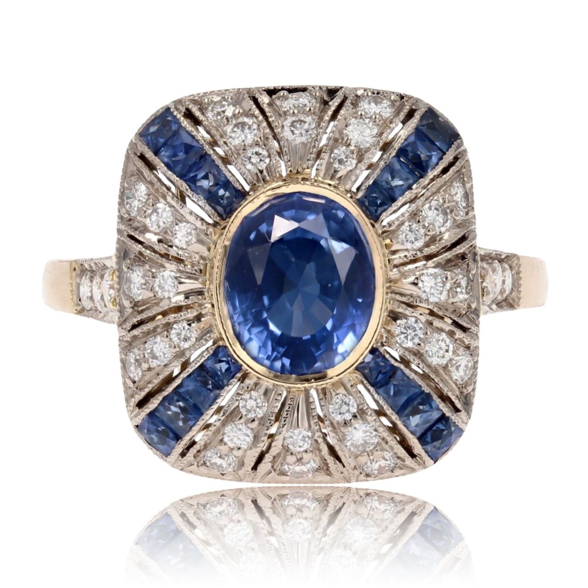 Bague saphirs diamants coussin - Castafiore