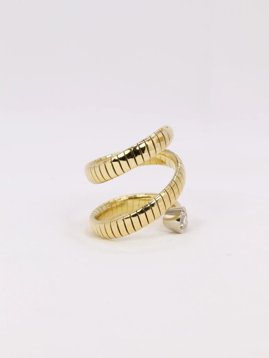 Bague serpent tubogas en or jaune et diamant - Castafiore