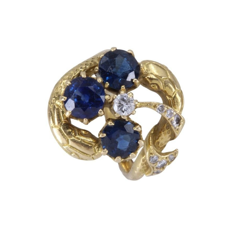 bague serpents en or jaune saphirs et diamants - Castafiore