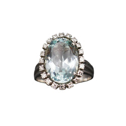 Bague Sertie d'Une Aigue Marine naturelle Et Diamants. - Castafiore