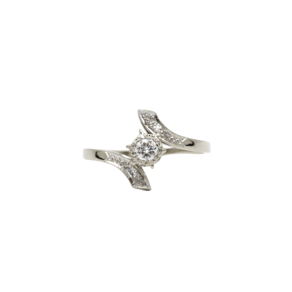 Bague Solitaire accompagné en or blanc et diamants - Castafiore