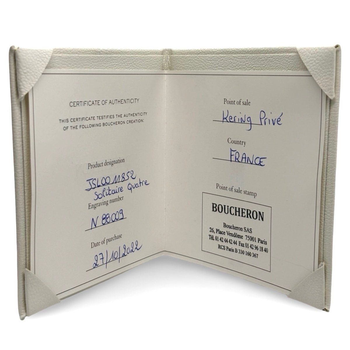 Bague Solitaire BOUCHERON "Quatre" en or blanc, onyx, et diamants - Castafiore