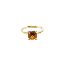 Bague Solitaire DAVID YURMAN "Chatelaine" en or jaune, citrine et diamants - Castafiore