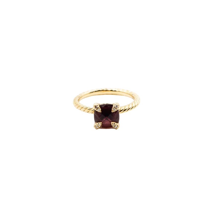 Bague Solitaire DAVID YURMAN "Chatelaine" en or jaune, grenat et diamants - Castafiore