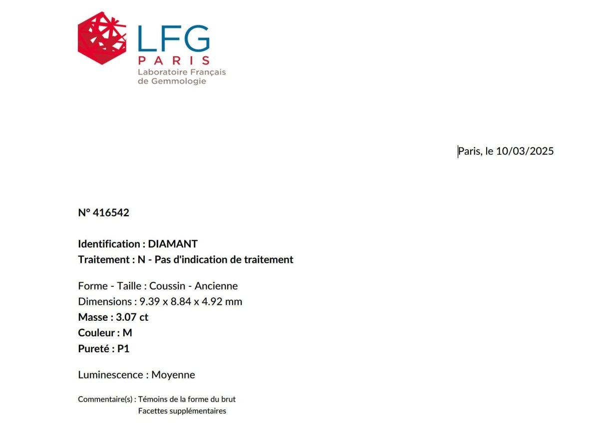 Bague solitaire diamant taille ancienne Old Mine Cut 3,07 carats - Castafiore