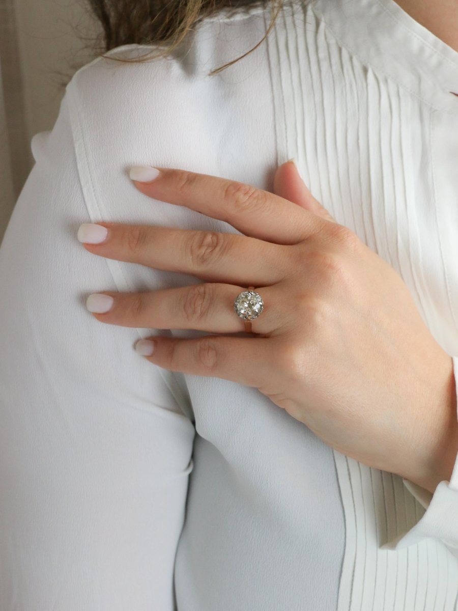 Bague solitaire diamant taille ancienne Old Mine Cut 3,07 carats - Castafiore