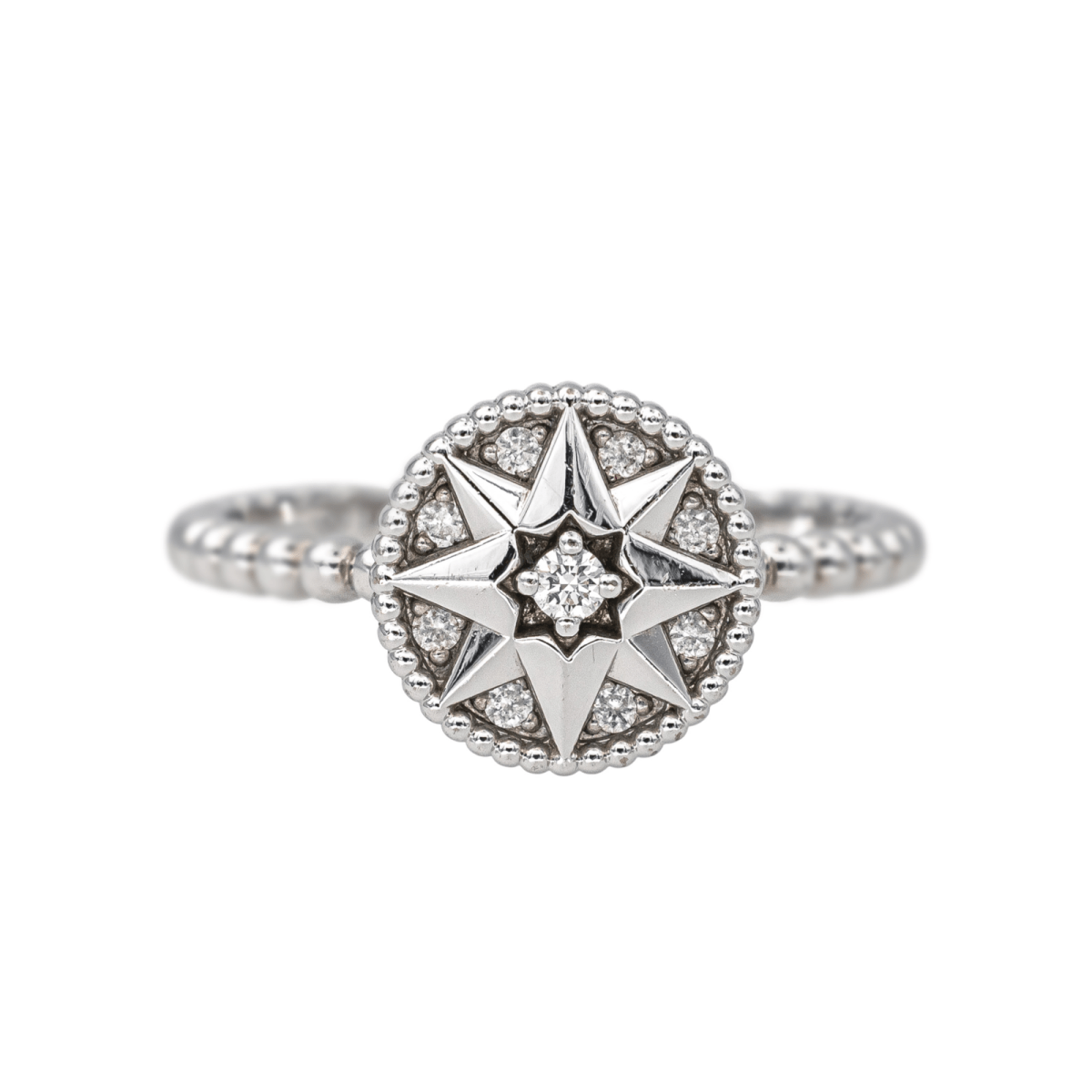 Bague Solitaire DIOR "Rose des Vents" en or blanc et diamants - Castafiore