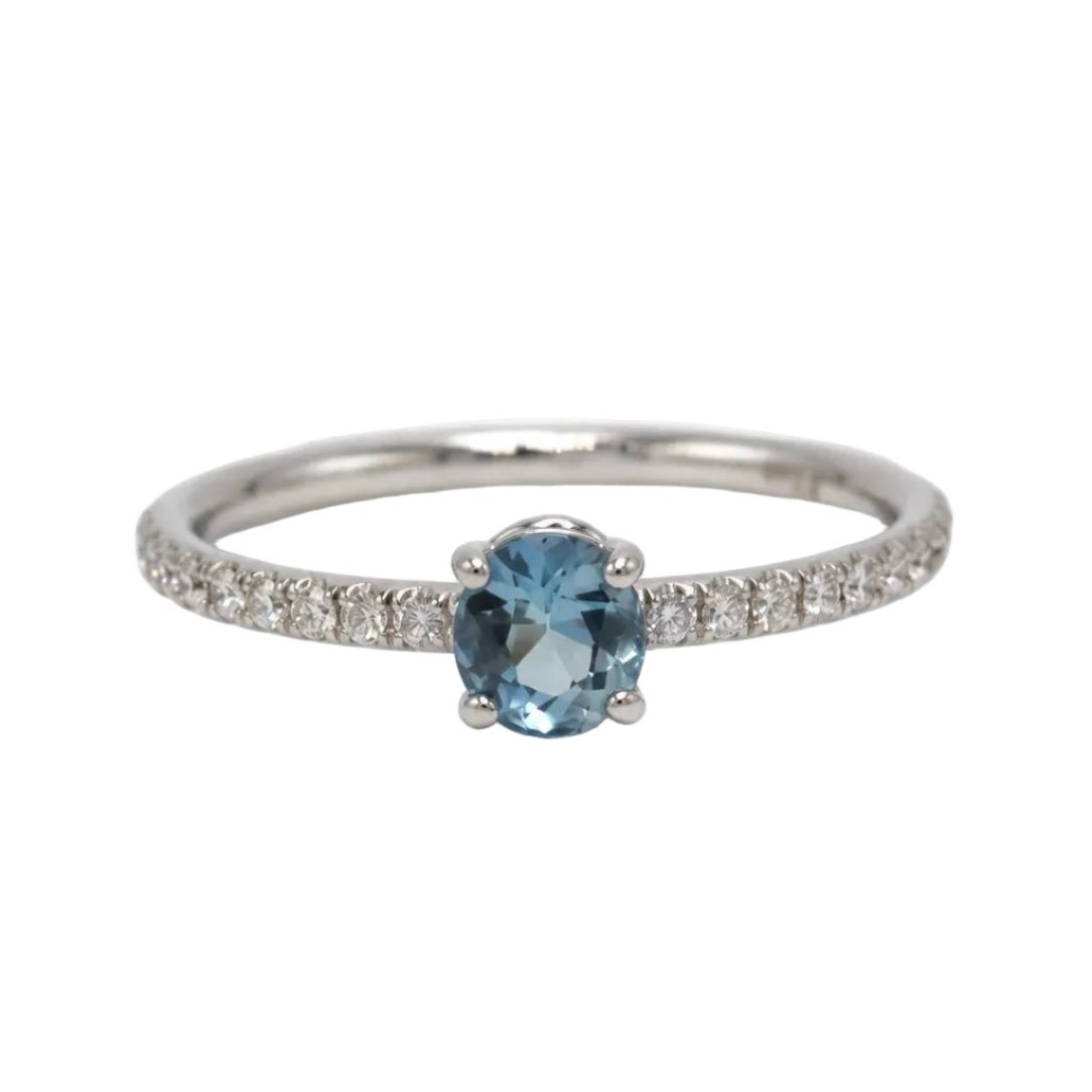 Bague Solitaire en or blanc, aigue-marine et diamants - Castafiore