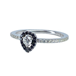 Bague solitaire en or blanc, diamants blancs et diamants noirs - Castafiore