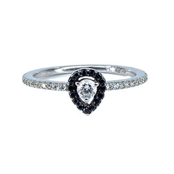 Bague solitaire en or blanc, diamants blancs et diamants noirs - Castafiore