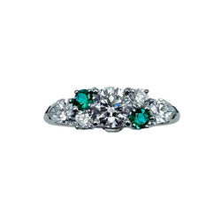 Bague Solitaire en or blanc, diamants et émeraudes - Castafiore