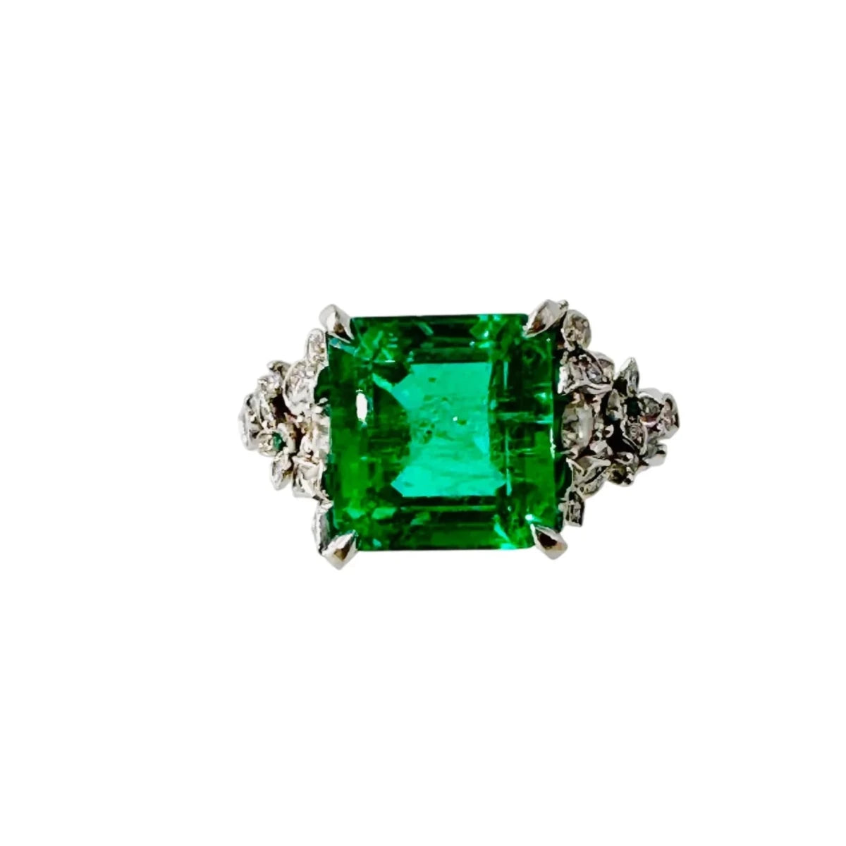 Bague Solitaire en or blanc, émeraude et diamants - Castafiore