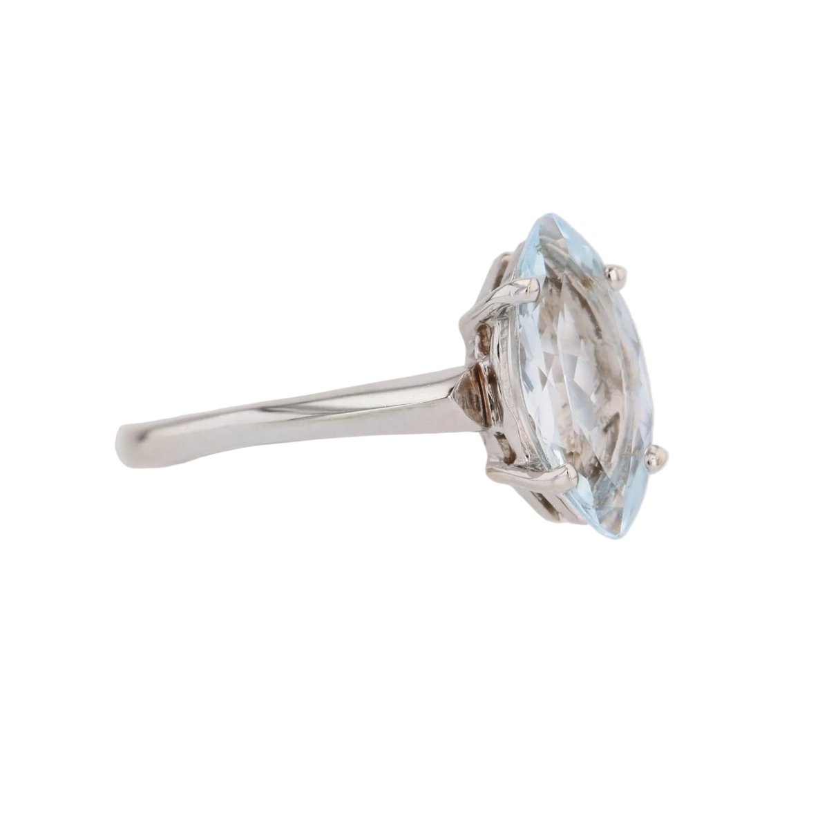 Bague Solitaire en or blanc et aigue - marine - Castafiore