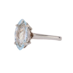 Bague Solitaire en or blanc et aigue - marine - Castafiore