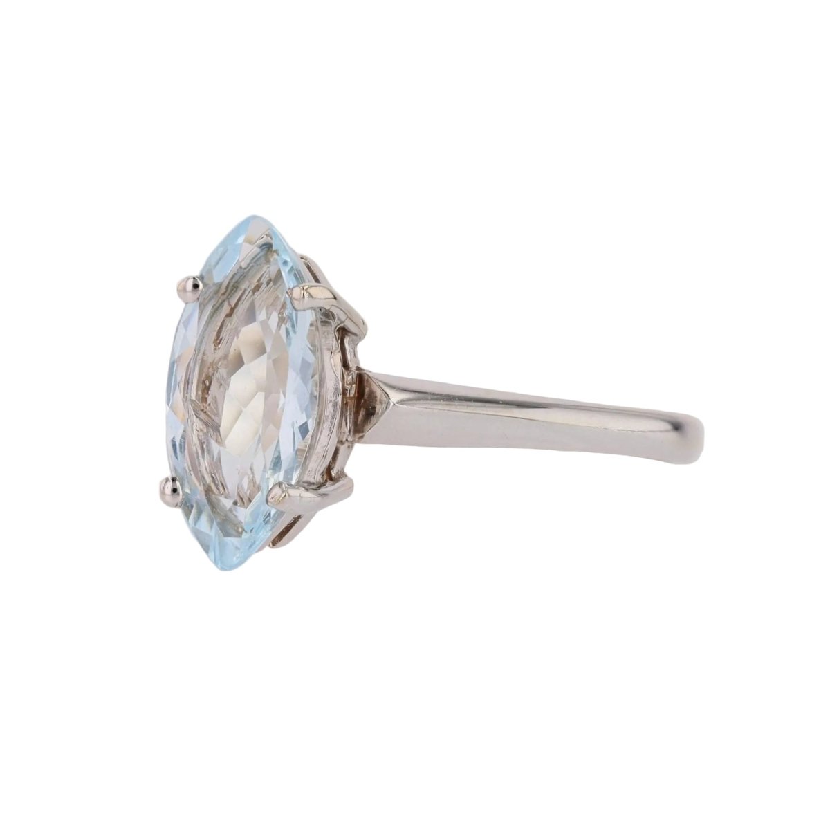 Bague Solitaire en or blanc et aigue - marine - Castafiore