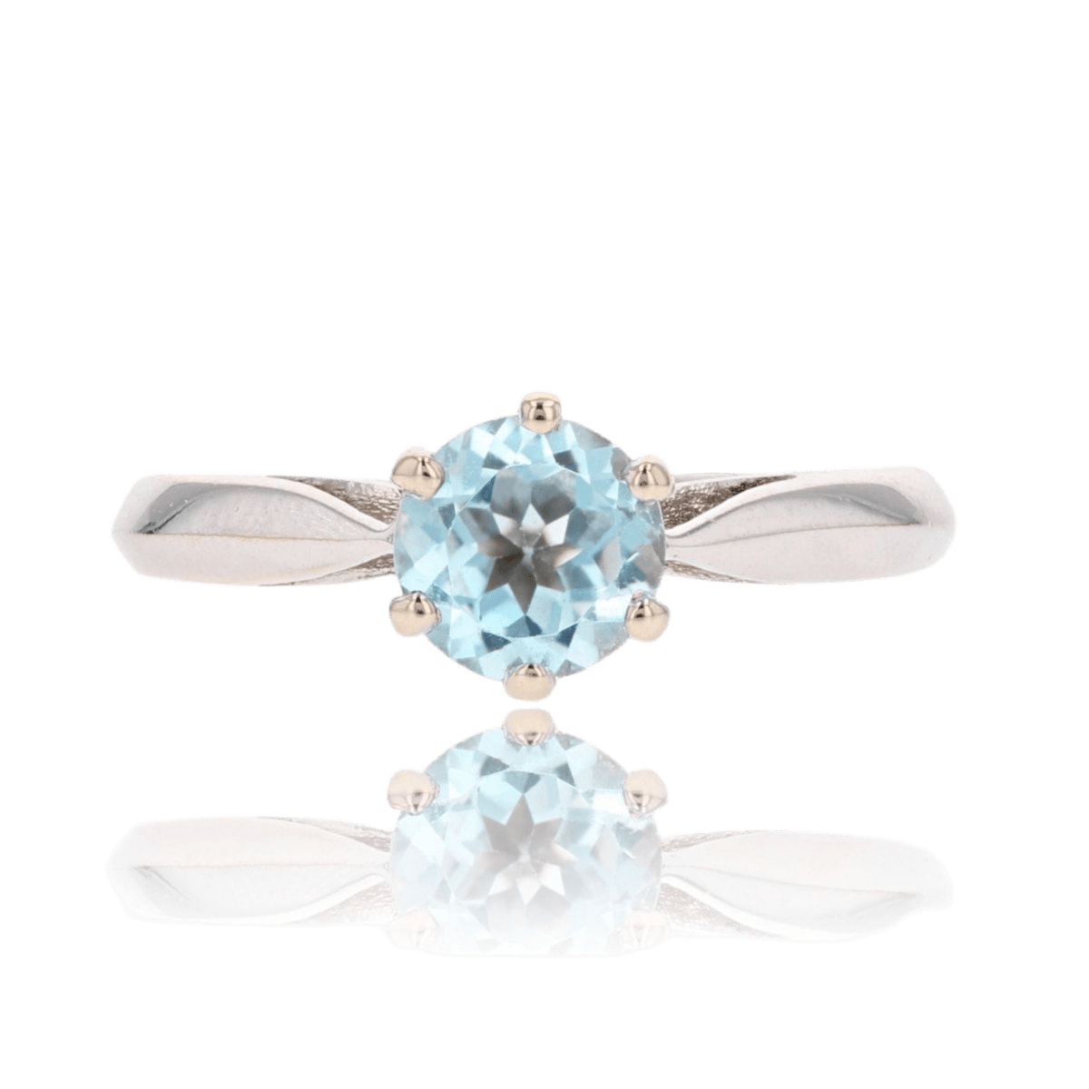 Bague Solitaire en or blanc et aigue - marine - Castafiore