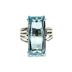 Bague Solitaire en or blanc et aigue-marine - Castafiore