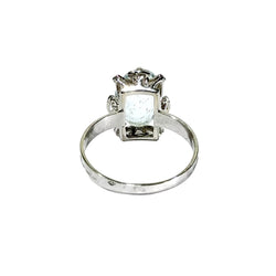 Bague Solitaire en or blanc et aigue - marine - Castafiore