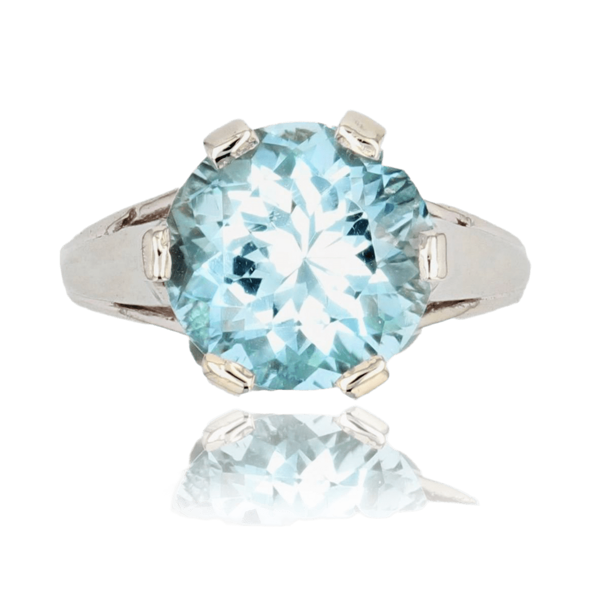Bague Solitaire en or blanc et aigue - marine - Castafiore