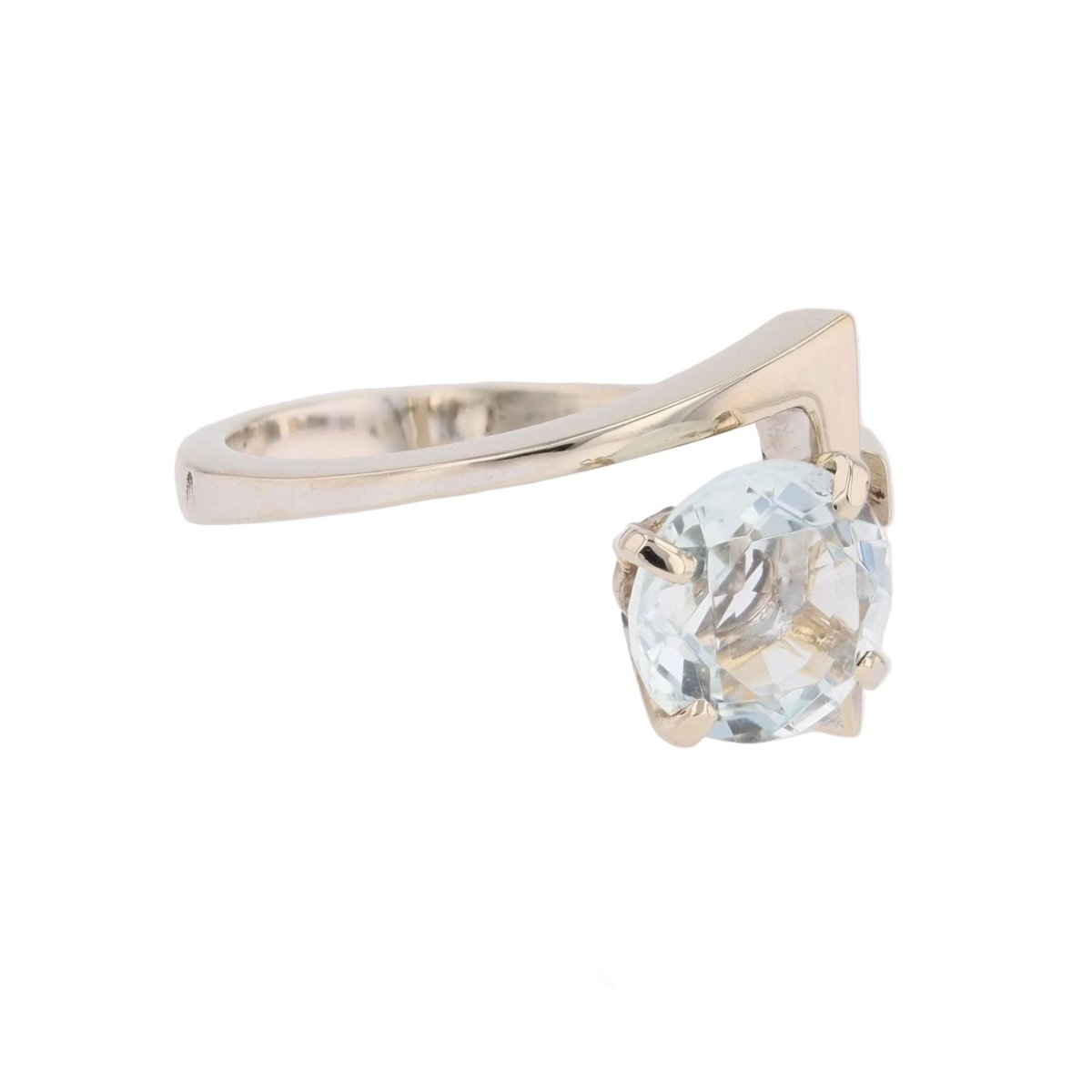 Bague Solitaire en or blanc et aigue - marine - Castafiore
