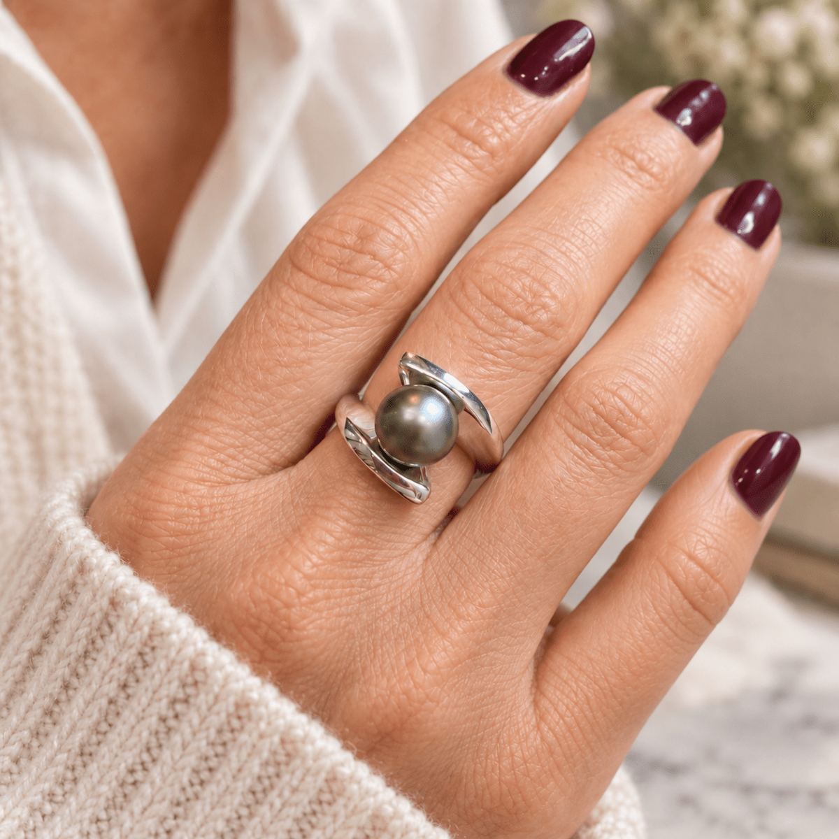 Bague Solitaire en or blanc et perle - Castafiore