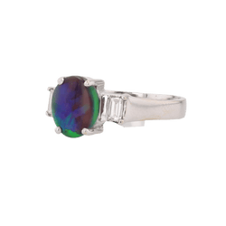 Bague Solitaire en or blanc, opale et diamants - Castafiore