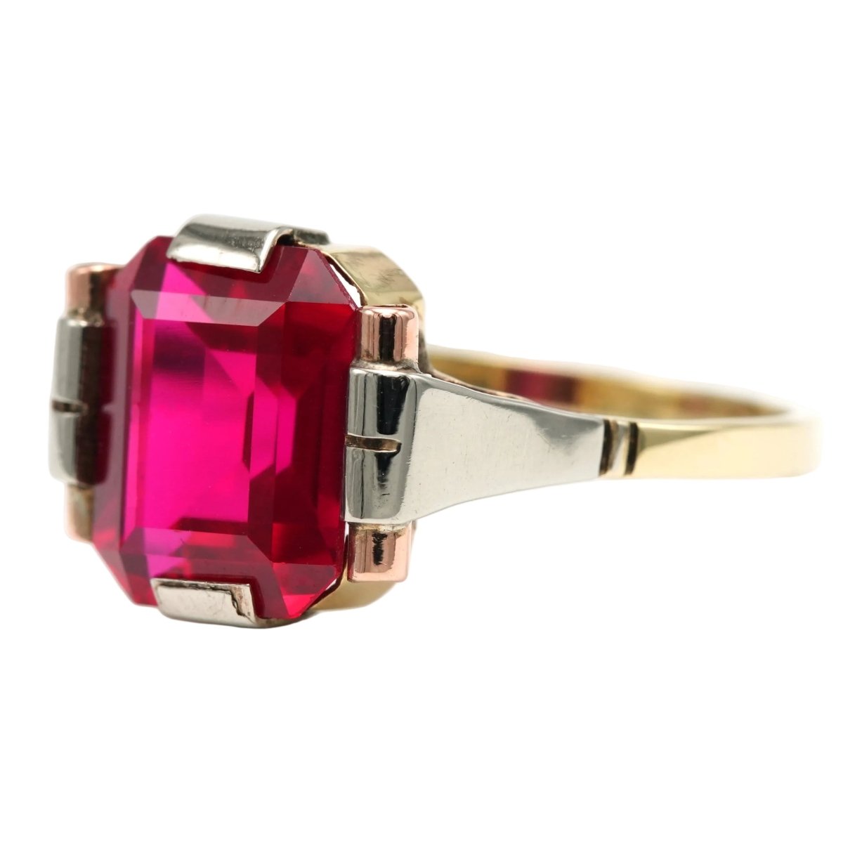 Bague Solitaire en or blanc, or jaune et rubis - Castafiore