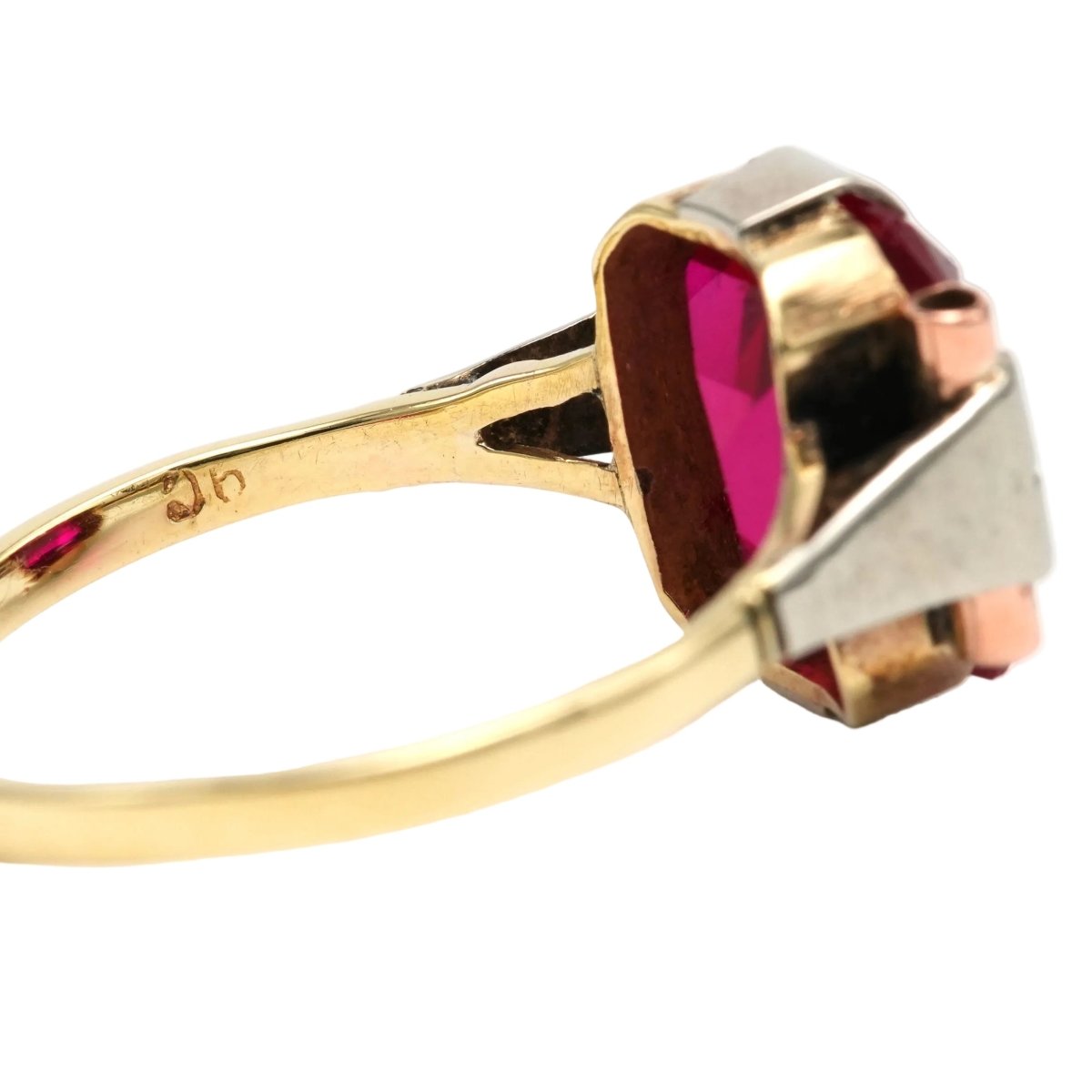 Bague Solitaire en or blanc, or jaune et rubis - Castafiore
