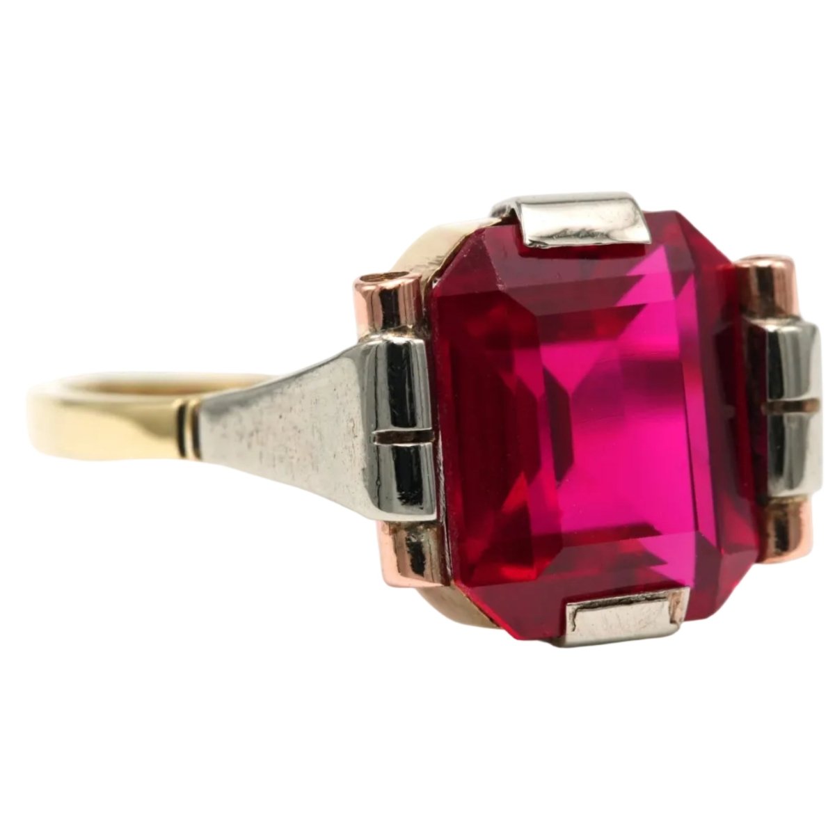 Bague Solitaire en or blanc, or jaune et rubis - Castafiore