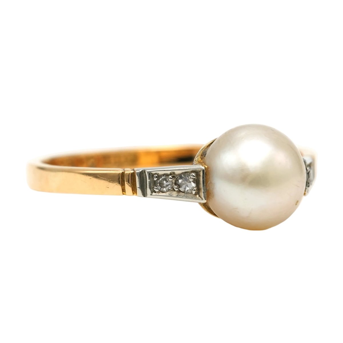 Bague Solitaire en or blanc, or jaune, perle et diamants - Castafiore
