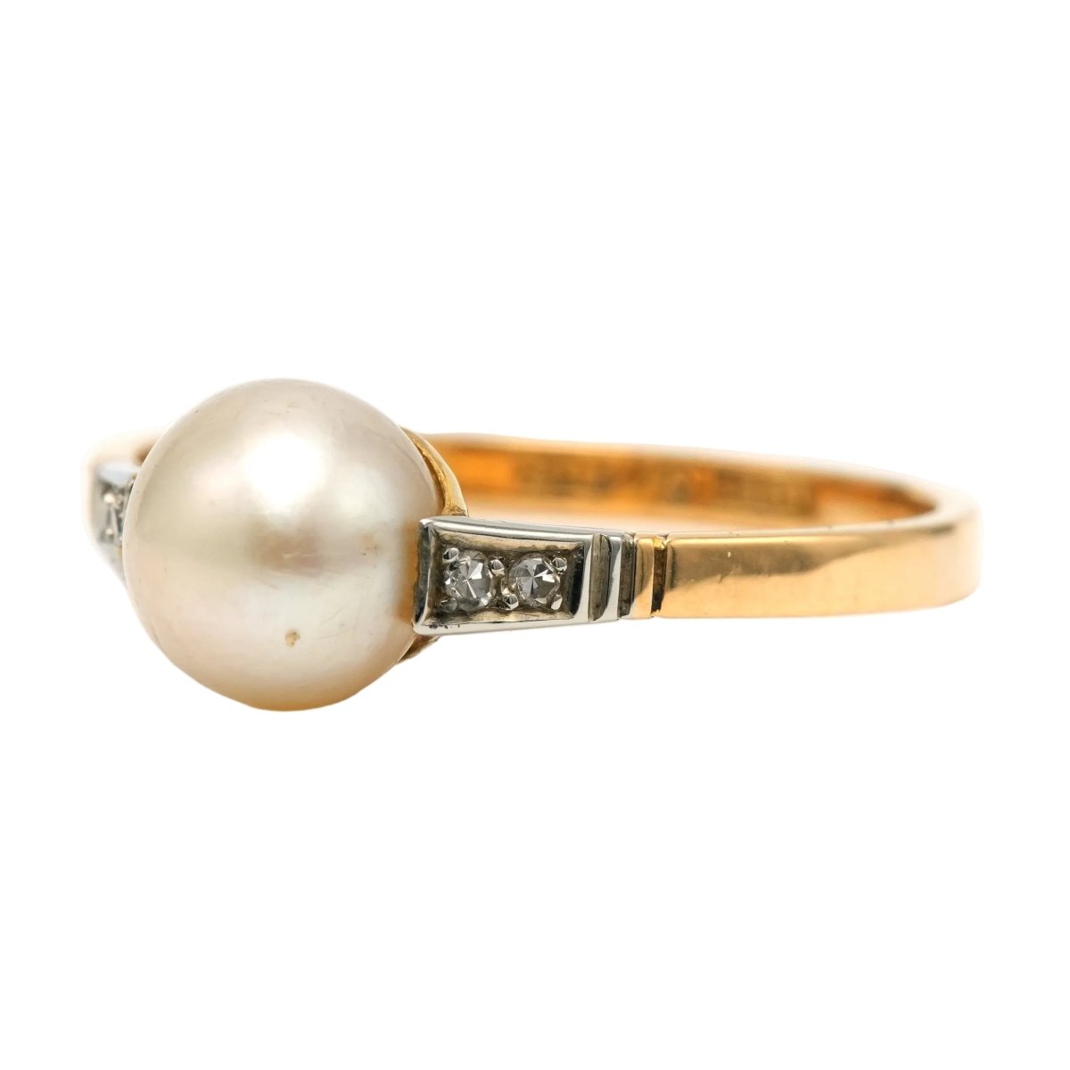 Bague Solitaire en or blanc, or jaune, perle et diamants - Castafiore