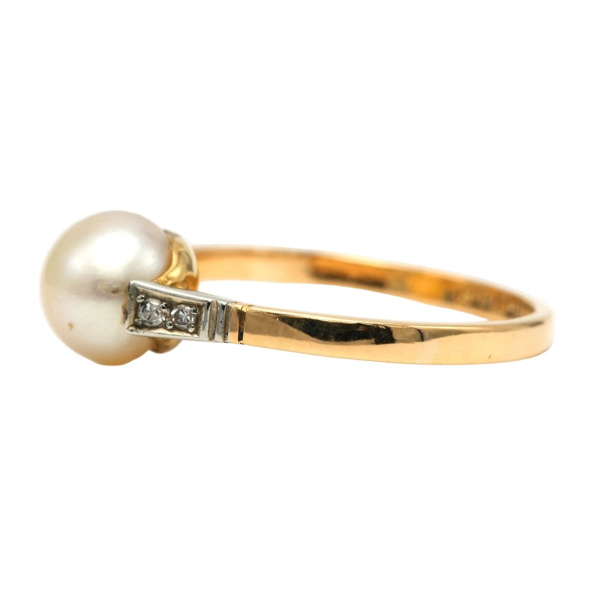 Bague Solitaire en or blanc, or jaune, perle et diamants - Castafiore