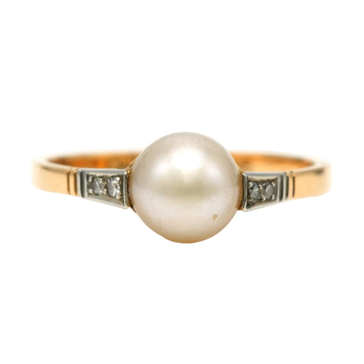 Bague Solitaire en or blanc, or jaune, perle et diamants - Castafiore
