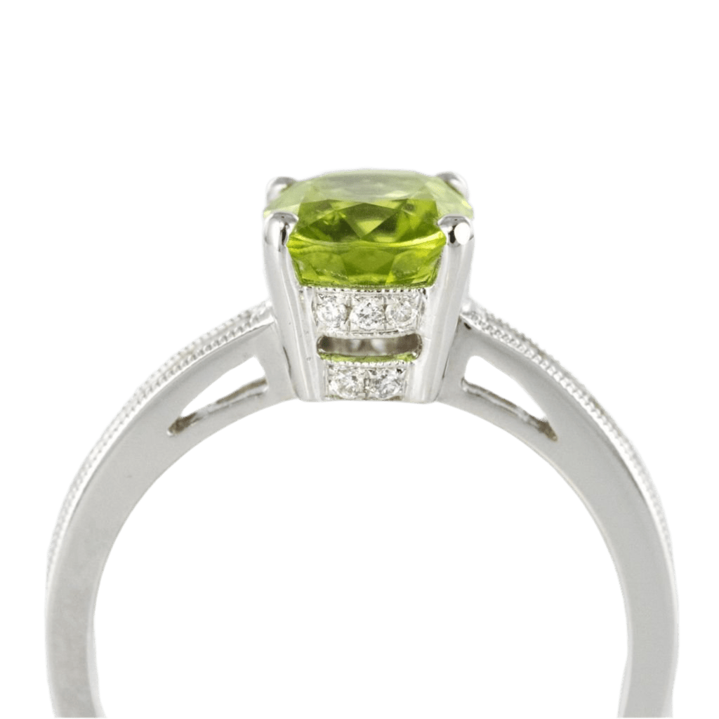 Bague Solitaire en or blanc, péridot et diamants - Castafiore