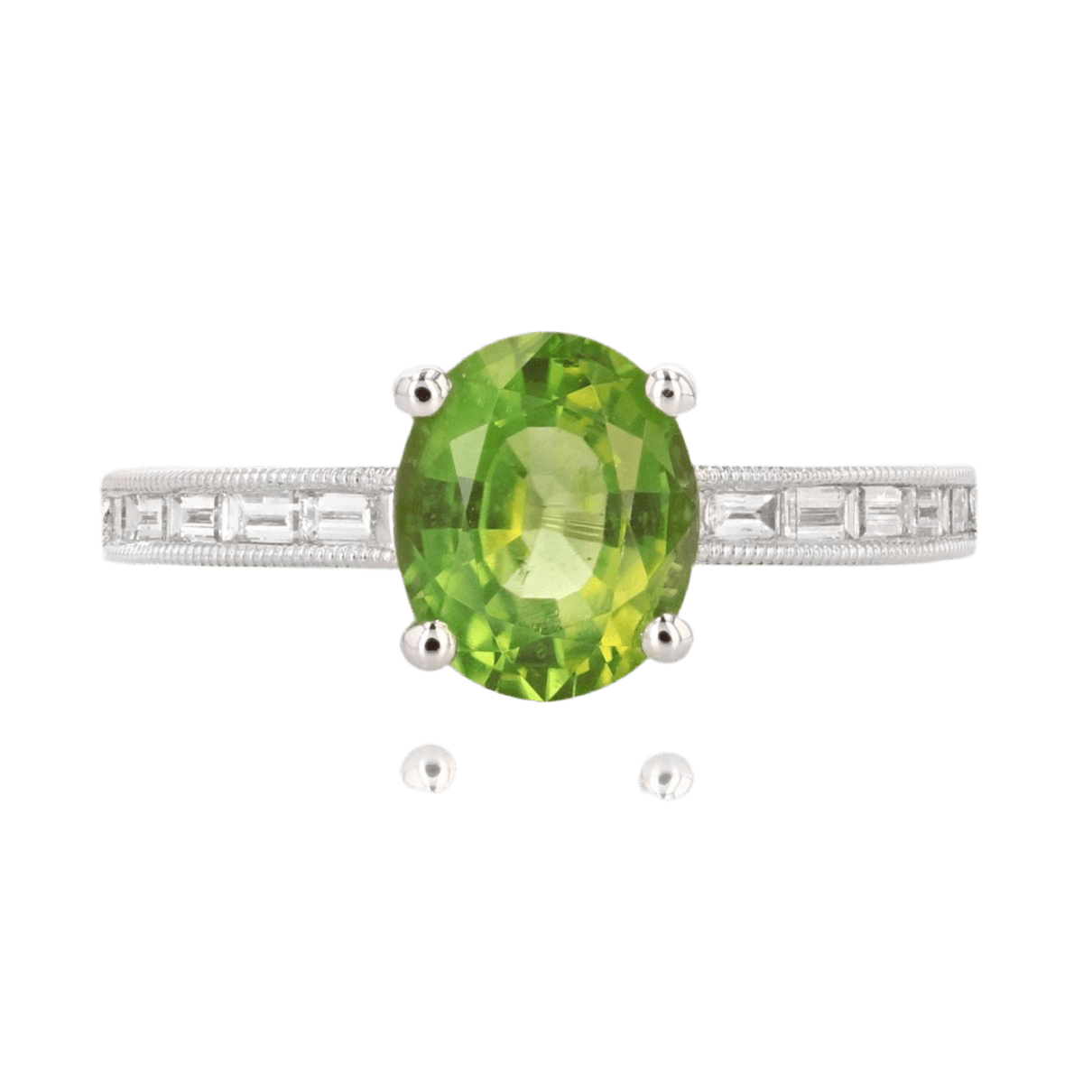 Bague Solitaire en or blanc, péridot et diamants - Castafiore
